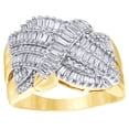 thumbnail image 1 of AFFY Baguette & Round Cut White Natural Diamond Multi Row Crossover Ring In 10k Yellow Gold (1 Cttw), 1 of 1