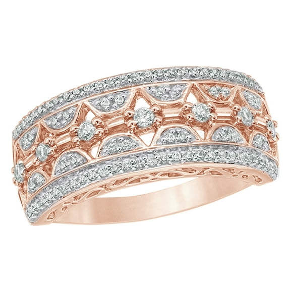 AFFY Baguette & Round Cut White Natural Diamond Ring In 10k Rose Gold