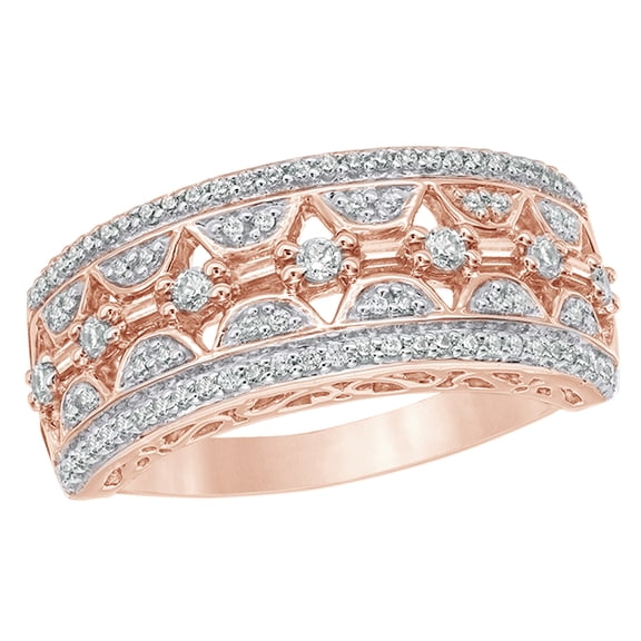 Baguette & Round Cut White Natural Diamond Ring In 10k Rose Gold