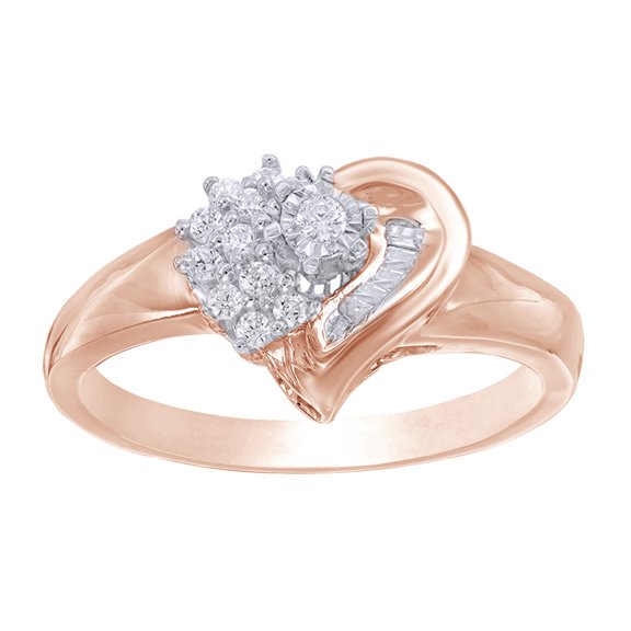 AFFY Baguette & Round Natural Diamond Heart Promise Ring in 10k Rose Gold
