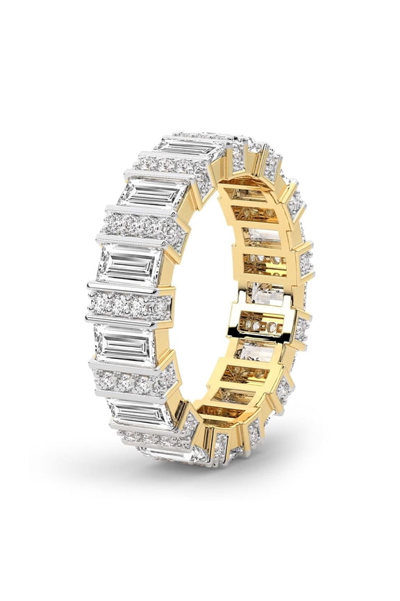 Baguette & Round Shape Lab Grown Diamond Jordan Eternity Ring For Women | 6 Carat IGI Certified 14K Yellow Gold | FG-VS Quality Friendly Diamonds Eternity Ring Size 6