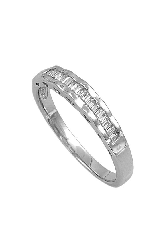Baguette Row Center Cubic Zirconia Ring Sterling Silver 925 Size 9