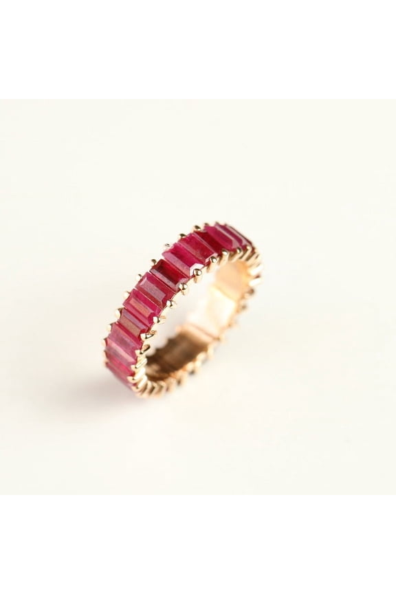 Baguette Ruby Full Eternity Band Ring, Stackable Band, 925 Sterling Silver Trendy Stack Wedding Band Gift For Her.