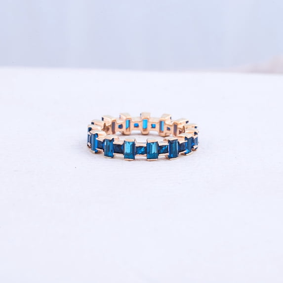 Baguette Sapphire Wedding Band 925 Sterling Silver Jewelry Proposal Gift For Her Women's Engagement Band September Birthstone