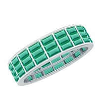 Rosec Jewels Baguette Shape Created Emerald Full Eternity Band for Women - AAAA Quality, 925 Sterling Silver, US 4.00