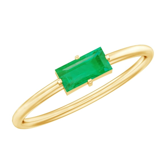 Rosec Jewels Baguette Emerald Promise Ring for Women - May Birthstone Ring - AAA Quality - Ready to Gift for Valentines Day, 18K Yellow Gold, US 12.50