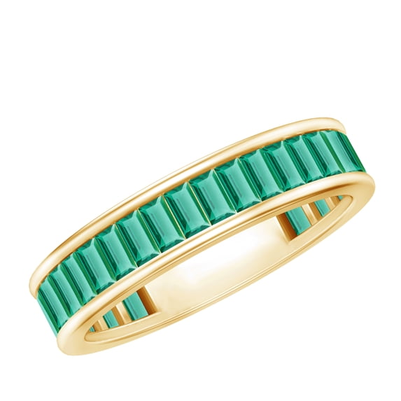 Rosec Jewels Lab Grown Emerald Eternity Band for Women - Baguette Eternity Band - AAAA Quality Certified - with Jewelry Box, 14K Yellow Gold, US 6.00