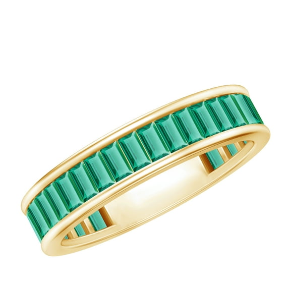 Rosec Jewels Lab Grown Emerald Eternity Band for Women - Baguette Eternity Band - AAAA Quality Certified - with Jewelry Box, 14K Yellow Gold, US 7.00