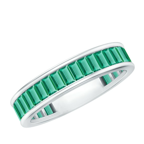 Rosec Jewels Lab Grown Emerald Eternity Band for Women - Baguette Eternity Band - AAAA Quality Certified - With Jewelry Box, 925 Sterling Silver, US 4.00