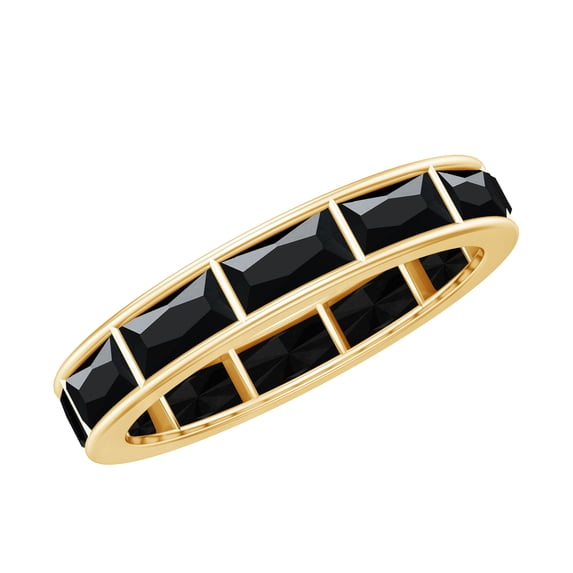 Rosec Jewels Lab Grown Black Diamond Baguette Eternity Band for Women - East West Full Eternity Band - AAAA Grade - Ready to Gift, 14K Yellow Gold, US 8.00