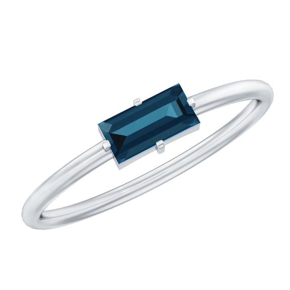 Rosec Jewels Baguette Shape London Blue Topaz Promise Ring for Women (AAA Grade) - East West Ring - Ready to Gift with Jewelry Box, 10K White Gold, US 10.00