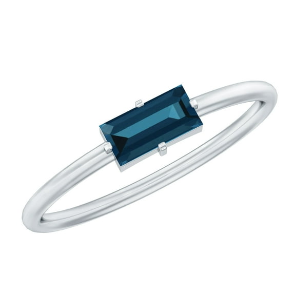 Rosec Jewels Baguette Shape London Blue Topaz Promise Ring in East West Style (AAA Grade), 14K White Gold, US 8.00