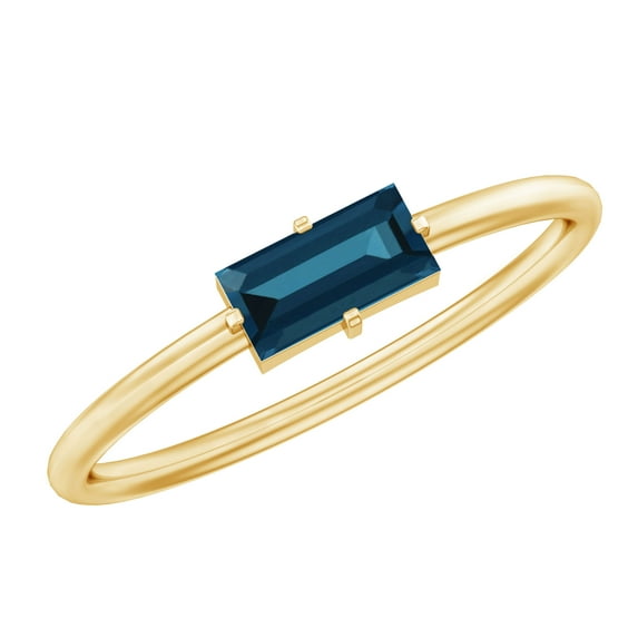 Rosec Jewels Baguette Shape London Blue Topaz Promise Ring in East West Style (AAA Grade), 14K Yellow Gold, US 3.00