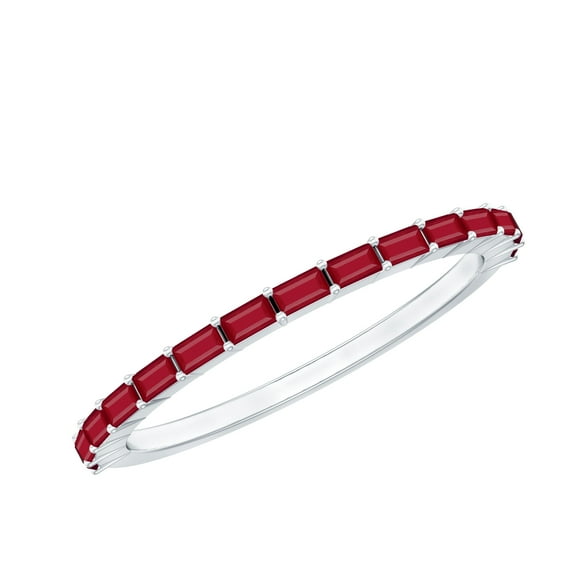 Rosec Jewels Baguette Ruby Half Eternity Ring for Women - Natural Ruby Stackable Ring (AAA Quality) - Ready to Gift for Mother, 14K White Gold, US 11.00