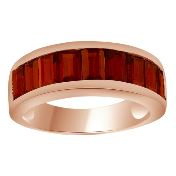 AFFY Baguette Shape Simulated Garnet Band Ring in 14k Rose Gold Over Sterling Silver Ring Size - 7.5