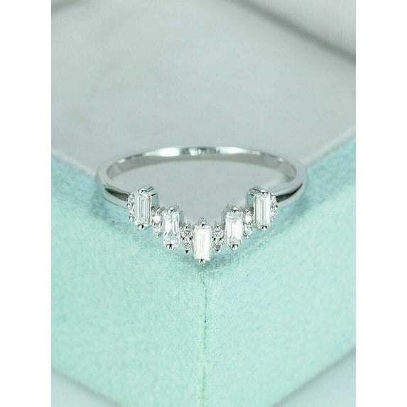 Baguette Simulated Diamond Curved Wedding Band Ring 14k White Gold Over