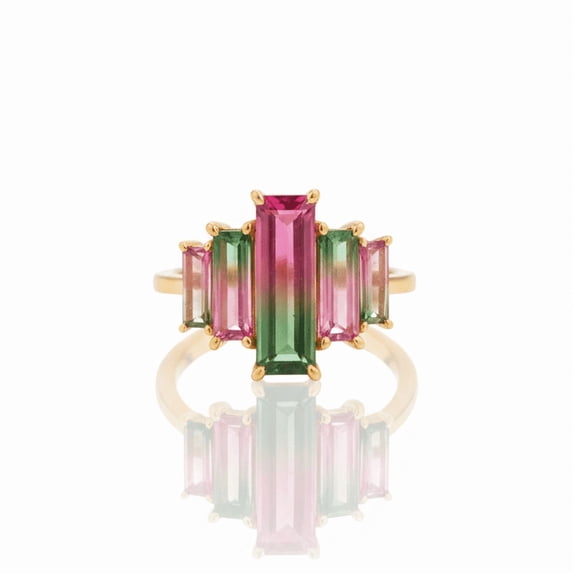 Baguette Watermelon Tourmaline Ring, 925 Sterling Silver Wedding Ring, Anniversary Ring, Gifted For Closed Ones.