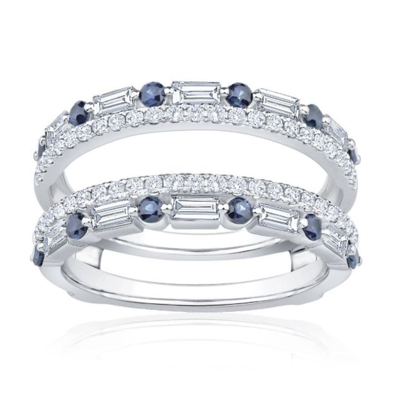 Baguette White CZ & Round Blue Sapphire Ring Guard in 925 Sterling ...