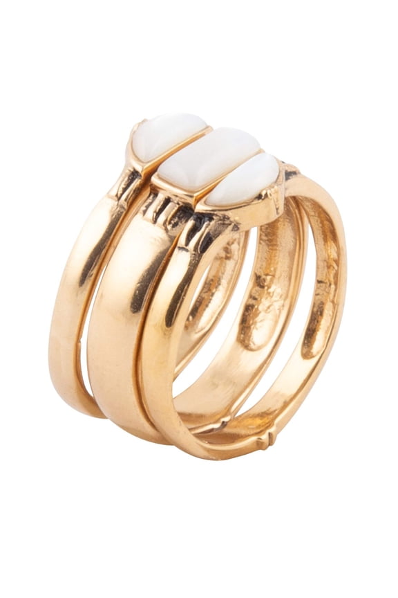 Baguette White Mother of Pearl Golden Stack Ring Set