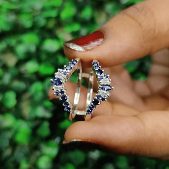 Baguette and Round Cut Sapphire Unique Wedding Ring Guard 925 Sterling Silver Ring Enhancer&nbsp;