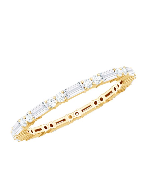 Baguette and Round Moissanite Stackable Eternity Ring for Women - Ready to Gift with Jewelry Box, 10K Yellow Gold, US 6.00