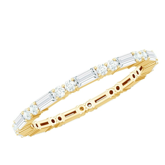 Rosec Jewels Baguette and Round Moissanite Stackable Eternity Ring for Women - Ready to Gift with Jewelry Box, 14K Yellow Gold, US 13.00