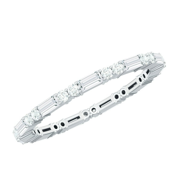 Rosec Jewels Baguette and Round Moissanite Stackable Eternity Ring for Women - Ready to Gift with Jewelry Box, 18K White Gold, US 8.00
