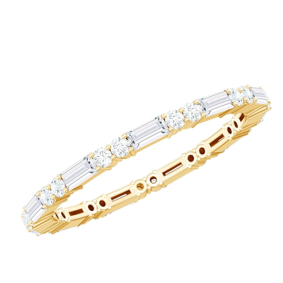 Rosec Jewels Baguette and Round Moissanite Stackable Eternity Ring for Women - Ready to Gift with Jewelry Box, 18K Yellow Gold, US 4.00
