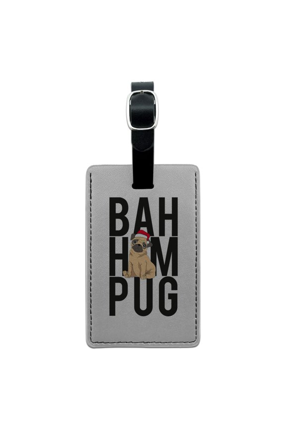 Bah Hum Pug Rectangle Leather Luggage Card Suitcase Carry-On ID Tag