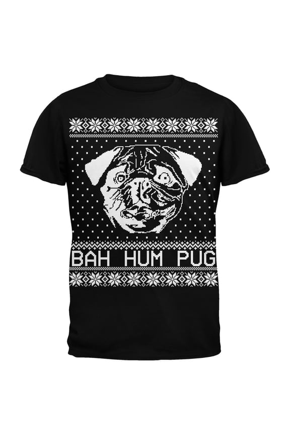 Bah Hum Pug Ugly Christmas Sweater Black Adult T-Shirt