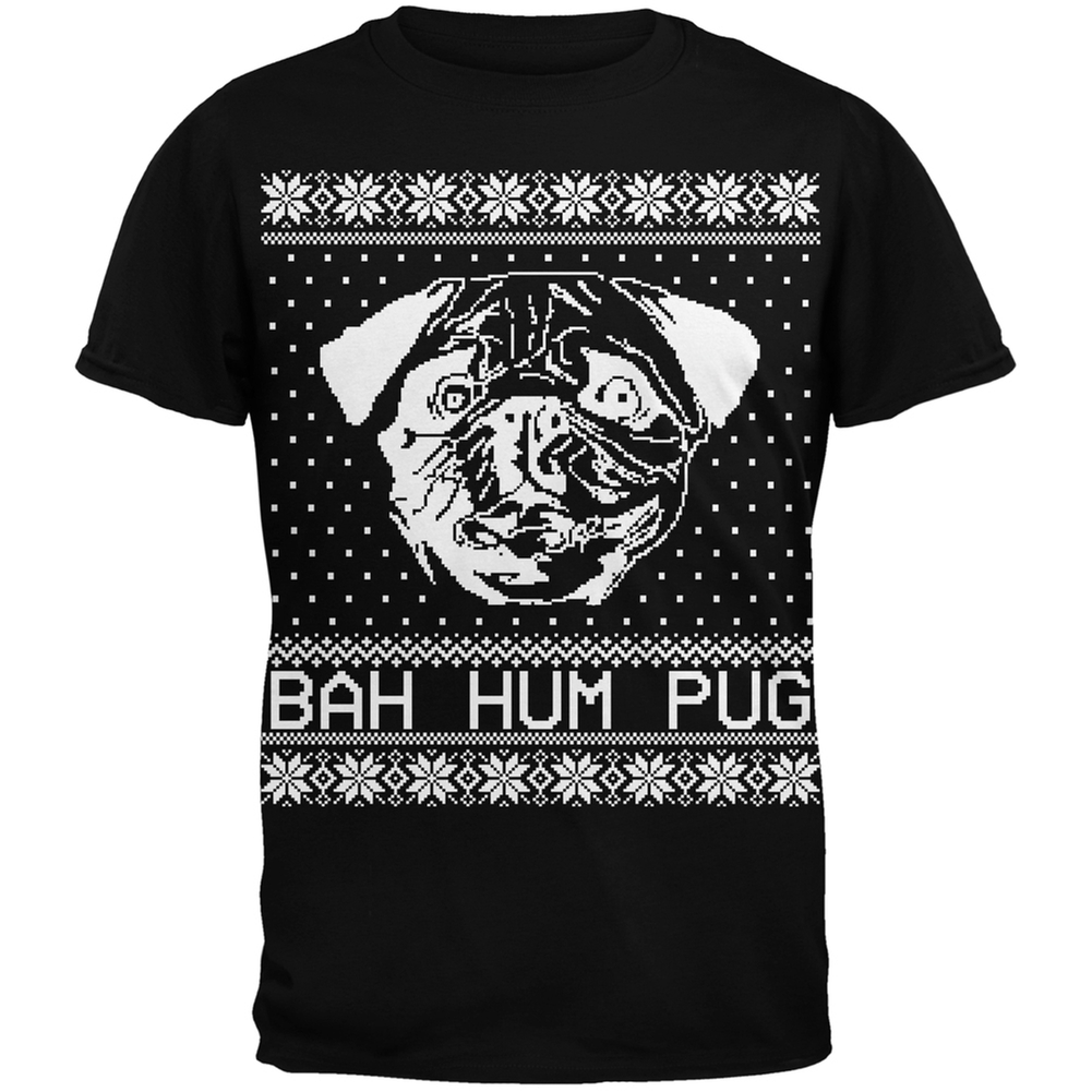Bah Hum Pug Ugly Christmas Sweater Black Adult T-Shirt - image 1 of 1