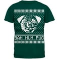 thumbnail image 1 of Bah Hum Pug Ugly Christmas Sweater Dark Green Adult T-Shirt, 1 of 1