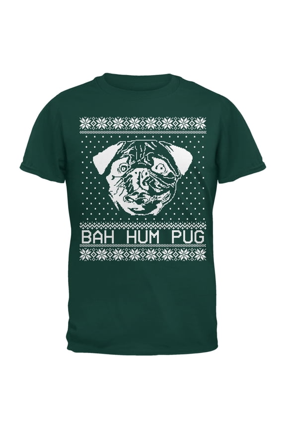Bah Hum Pug Ugly Christmas Sweater Dark Green Youth T-Shirt
