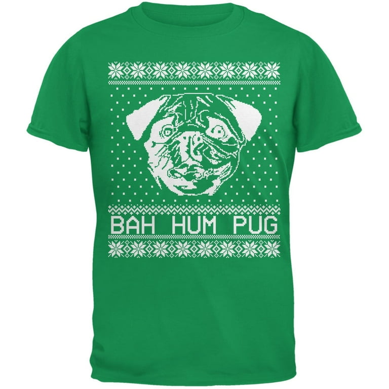 Bah Hum Pug Ugly Christmas Sweater Green Youth T Shirt