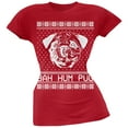 thumbnail image 1 of Bah Hum Pug Ugly Christmas Sweater Red Soft Juniors T-Shirt, 1 of 1