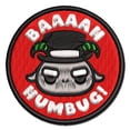 thumbnail image 1 of Bah Humbug Funny Christmas Pun Goat Applique Multi-Color Embroidered Iron-On Patch - 3 Inch Medium, 1 of 5