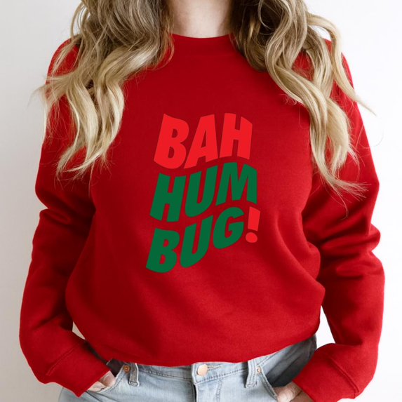 Bah Humbug Funny Red and Green Anti-Christmas Scrooge Spirit Graphic - Comfortable Fit SW398 Unisex Sweatshirt, Up to Size 5XL