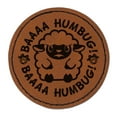 thumbnail image 1 of Bah Humbug Grumpy Christmas Sheep Lamb 2.5" Faux Leather Round Engraved Iron-On Patch - Brown, 1 of 6