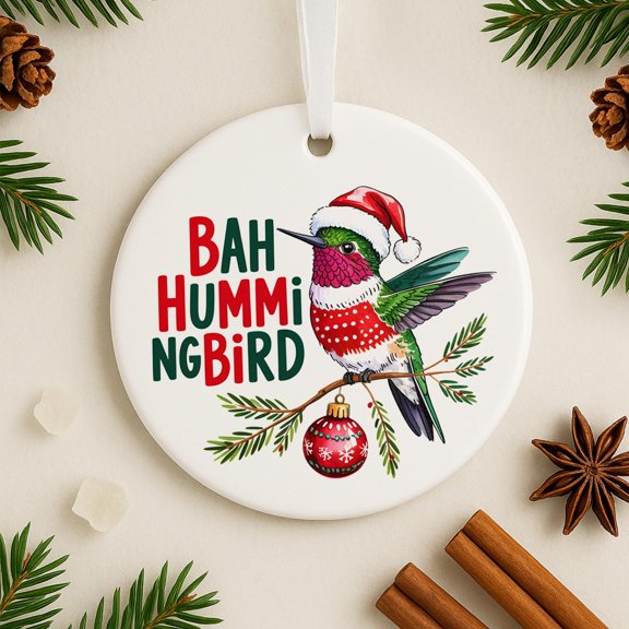Bah Hummingbird Ornament Funny Christmas Gift for Bird Lover Hummingbird Tree Decoration Funny Gift for Birdwatcher Backyard Birder