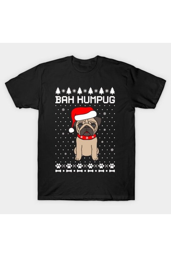 Bah Humpug Christmas Funny Holiday Dog Lover Pun Graphic, H6420 Unisex T-Shirt, Up to 5XL Available