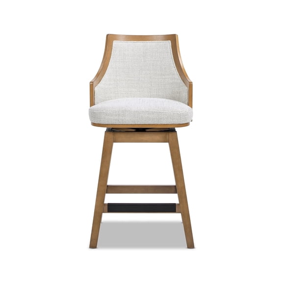 Bahama 26" Cane Rattan High-Back Swivel Counter Stool with Recessed Arms Two-Tone Neutral Gray Polyester Wool Blend