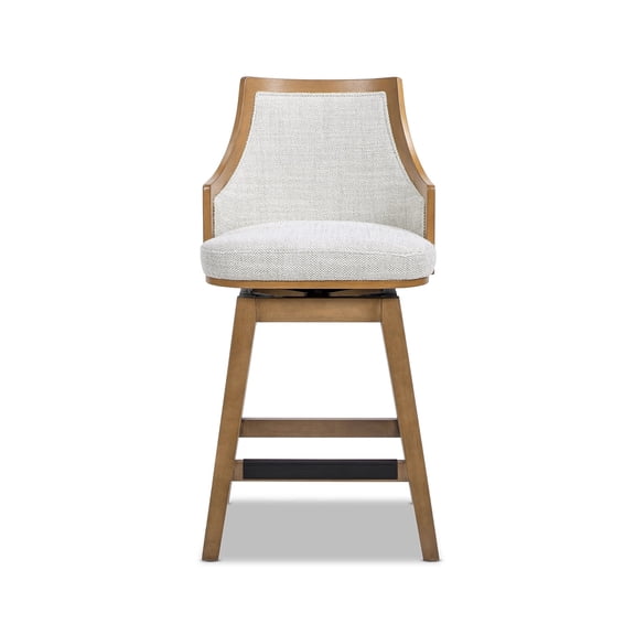 Bahama 26" Cane Rattan High-Back Swivel Counter Stool with Recessed Arms Two-Tone Neutral Gray Polyester Wool Blend