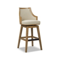 Bahama 30" Cane Rattan High-Back Swivel Counter Stool with Recessed Arms Taupe Beige Textured Weave