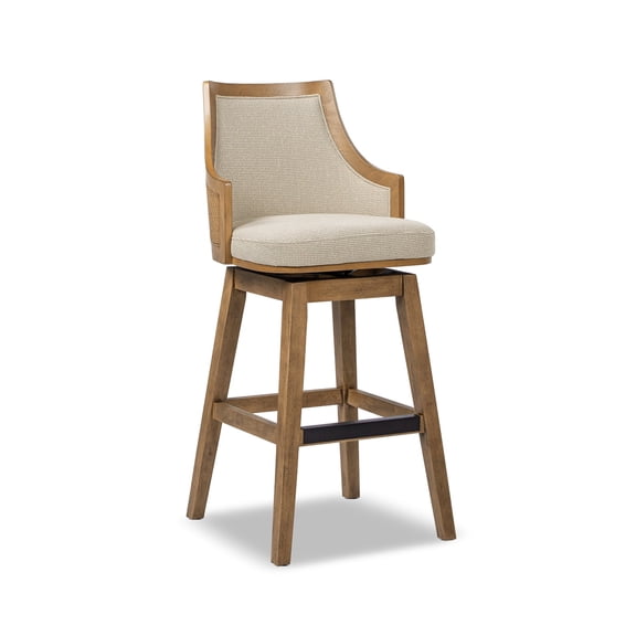Bahama 30" Cane Rattan High-Back Swivel Counter Stool with Recessed Arms Taupe Beige Textured Weave