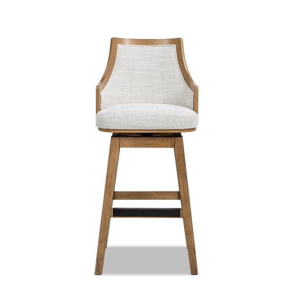 Bahama 30" Cane Rattan High-Back Swivel Counter Stool with Recessed Arms Two-Tone Neutral Gray Polyester Wool Blend