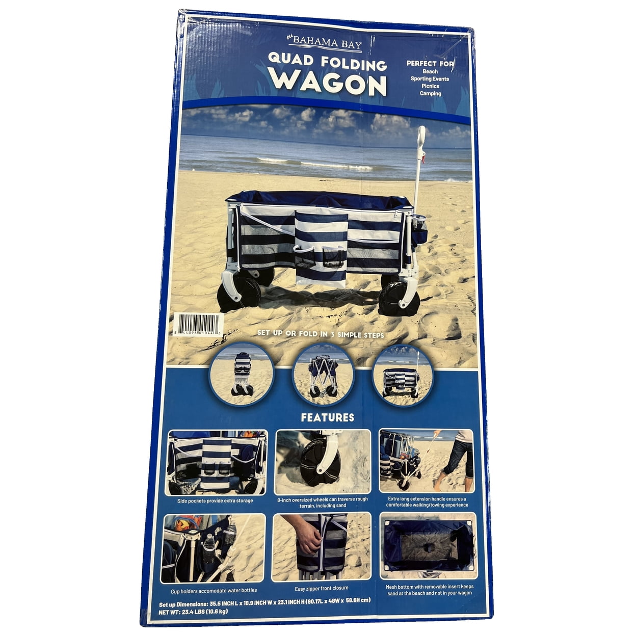 Bahama Bay Heavy Duty Quad Folding Wagon, Multipurpose Collapsible