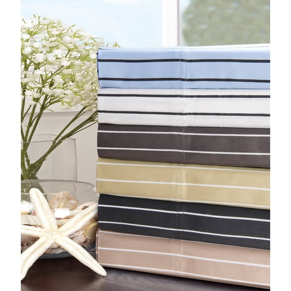 Bahama Striped Cotton-Rich Sheet Set Taupe / King