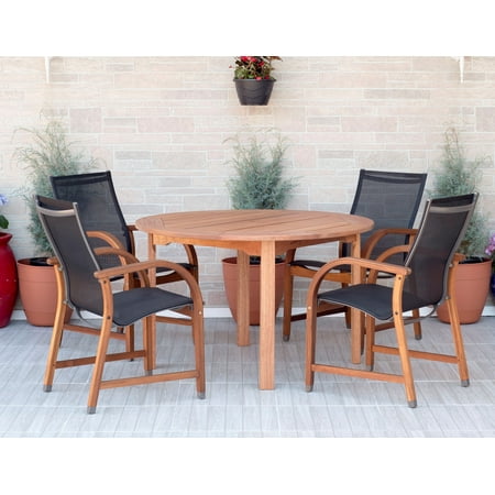 Bahamas 5-Piece Round Patio Dining Set, Eucalyptus Wood, Ideal for Outdoors and Indoors