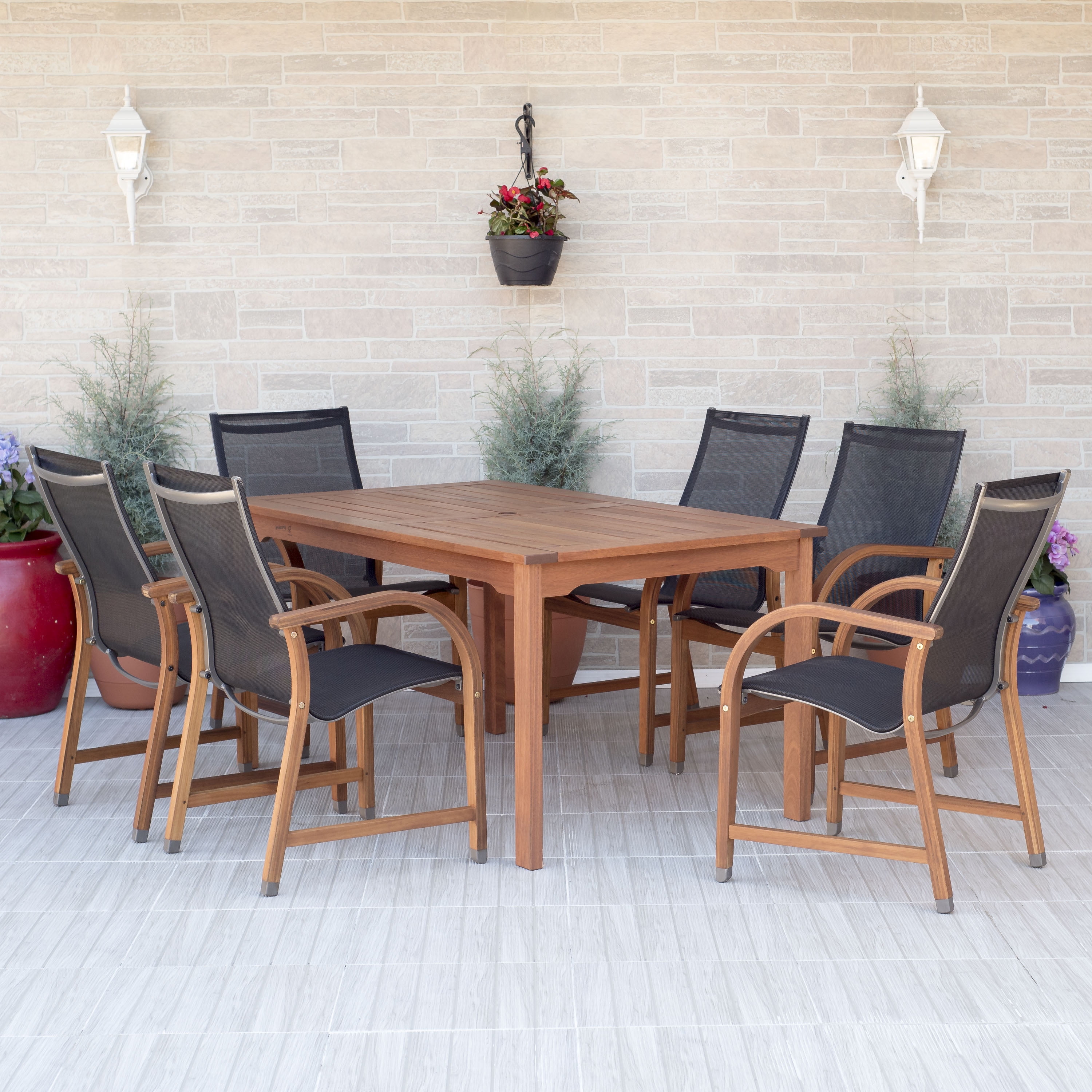 Free Shipping Amazonia Bahamas 7 Piece Rectangular Patio Dining Set Eucalyptus Wood Ideal for Outdoors and Indoors Brown Walmart