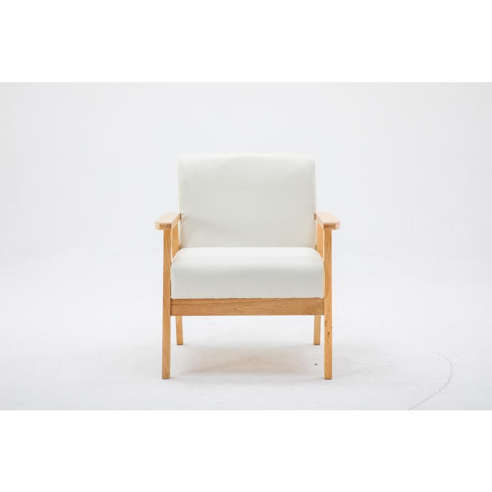 Mid-Century Modern Bahamas Beige Linen & Wood Accent Chair
